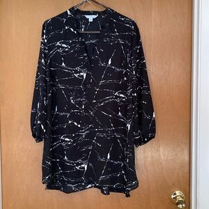 Boutique 3/4 sleeve button blouse solid black 1x